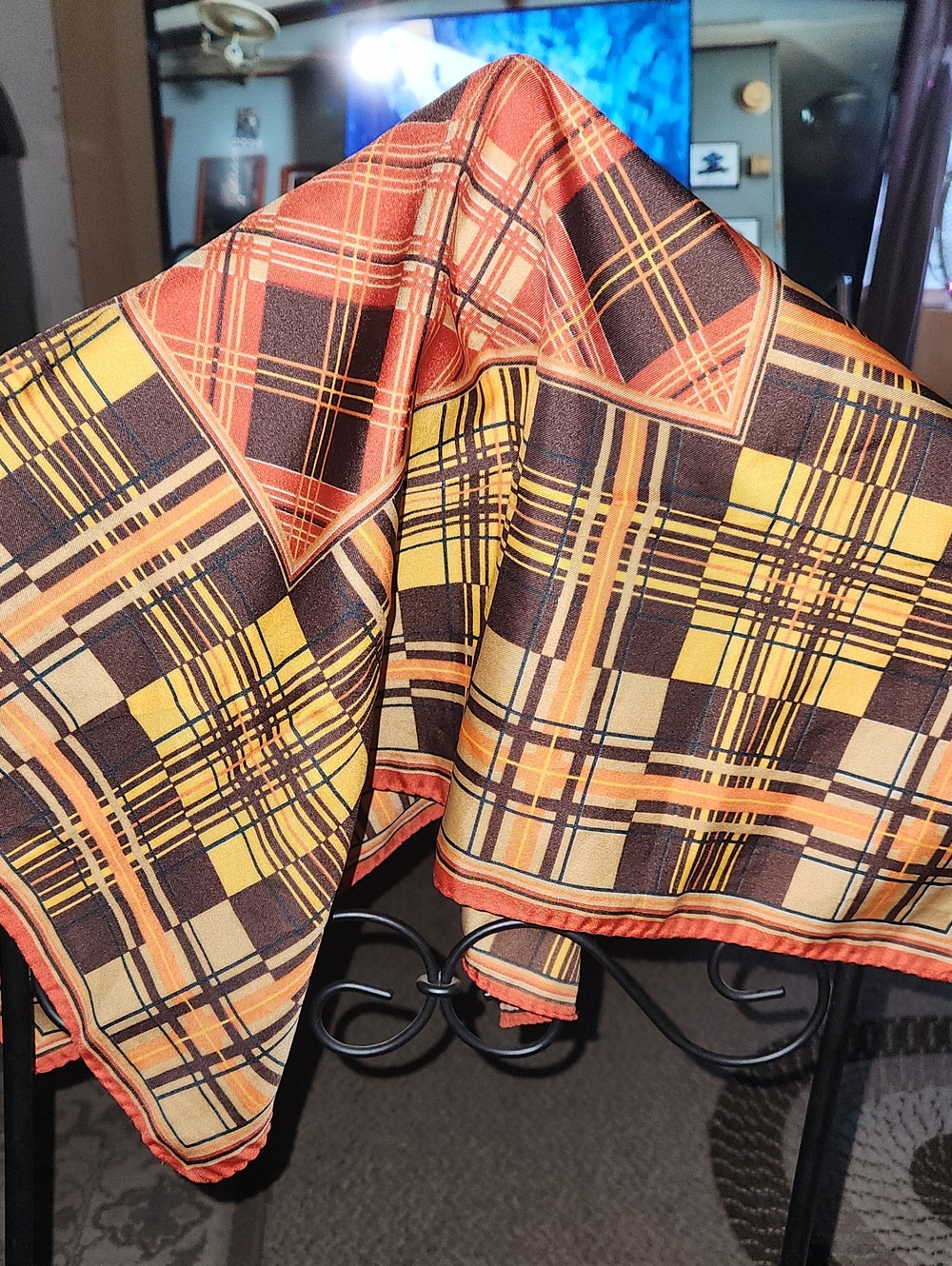 Plaid Decorative scarf bandana size in Orange and Brown - Unbranded